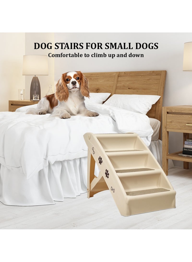 Pet dog stairs ramp for small and medium pets, Four-steps design with Stickable carpet and Non-slip design for cats and dogs, Foldable lightweight pet dog stairs, 60 cm (Brown)