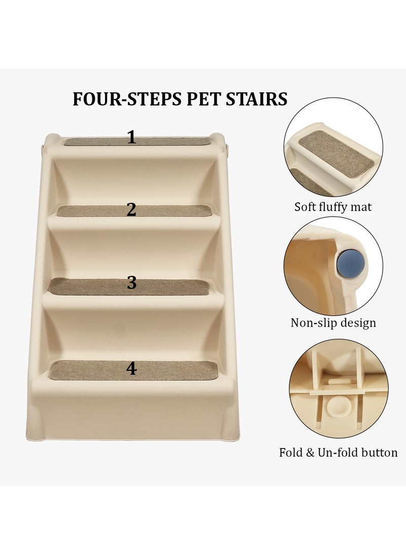 Pet dog stairs ramp for small and medium pets, Four-steps design with Stickable carpet and Non-slip design for cats and dogs, Foldable lightweight pet dog stairs, 60 cm (Brown)