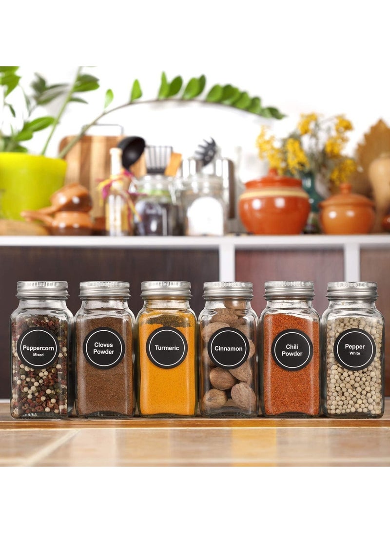 24 PCS Square Spice Bottles 120ml for Spice Cabinet,Glass Spice Jars with Shaker Lids