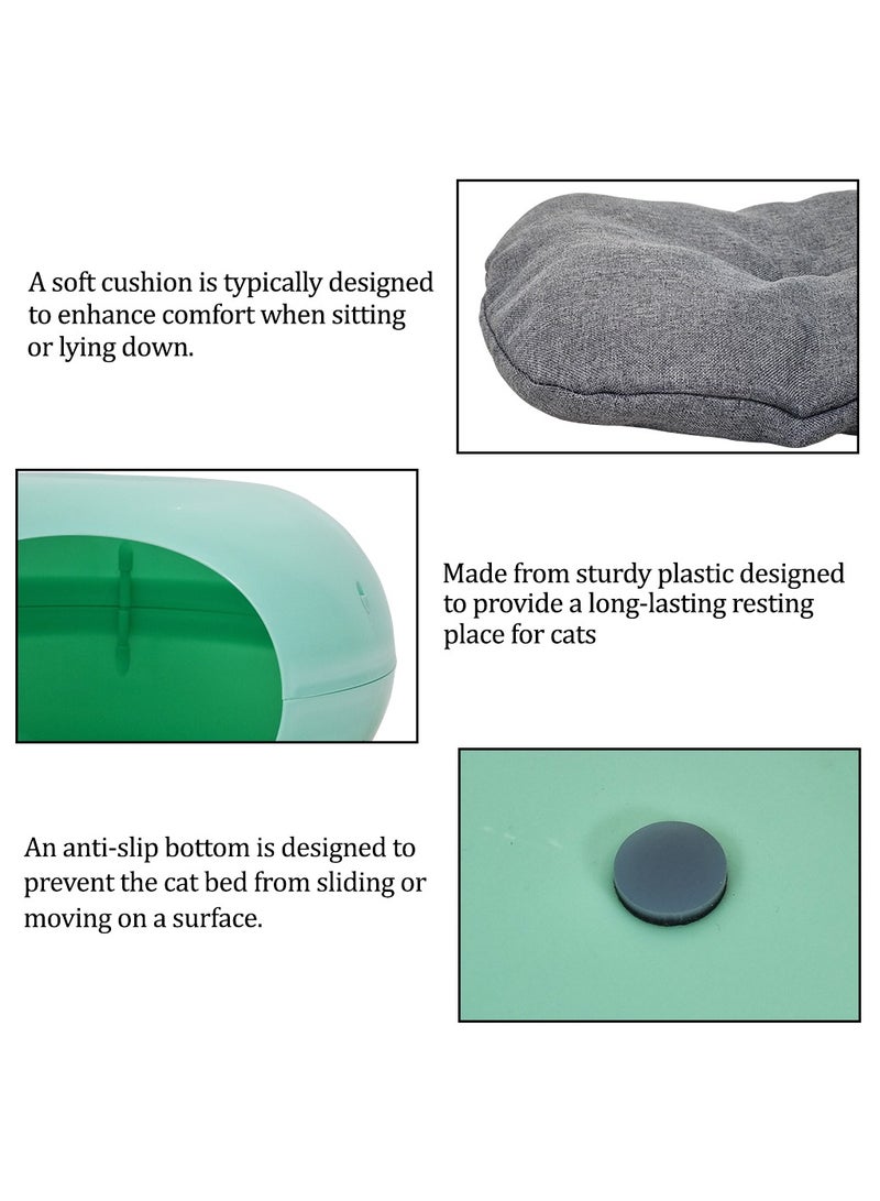 Plastic cat bed with Washable cushion and Anti-slip bottom, Semi-closed waterproof pet bed, Suitable for small pets and kittens, Comfortable donut cat bed 50 cm (Green)