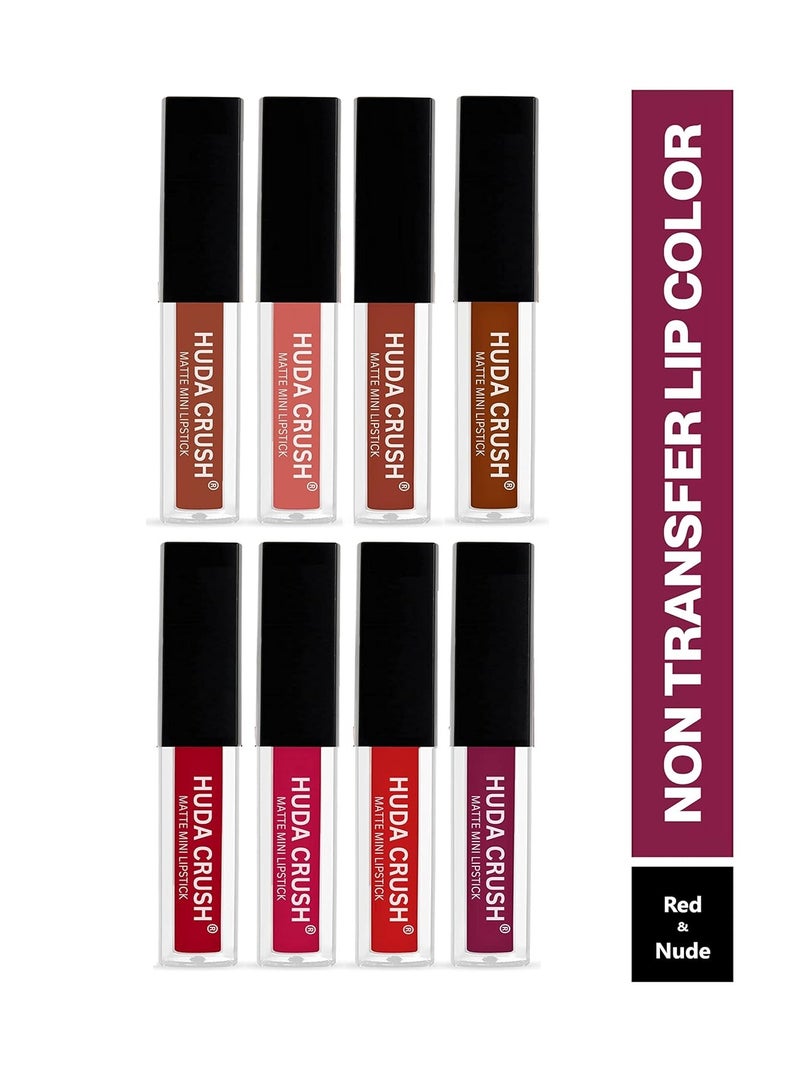 HUDACRUSH BEAUTY Mini Lipsticks Combo Pack of 8 Liquid Matte Lipstick Set Red edition for women