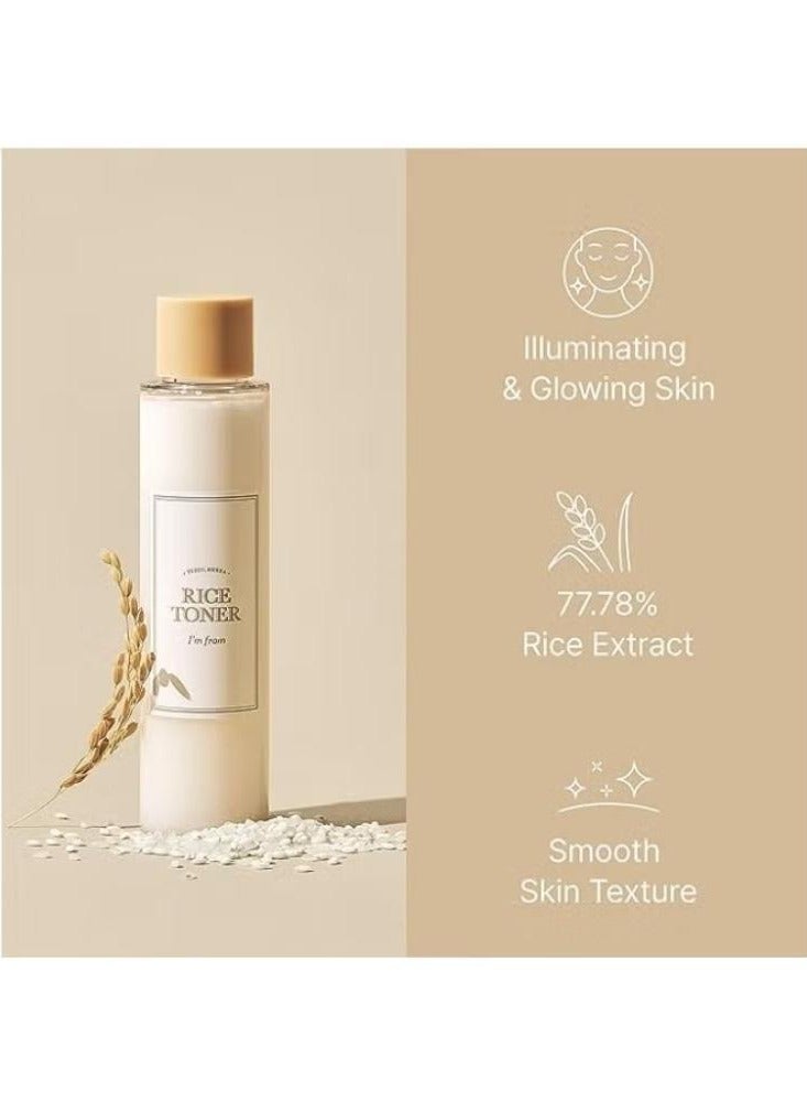 Rice Toner, Milky Toner for Glowing Skin, 77.78% Korean Rice, Glow Essence with Niacinamide, Hydrating for Sensitive, Dry, Dull, Combination Skin, Vegan, Fragrance Free, Glass Skin 150ml