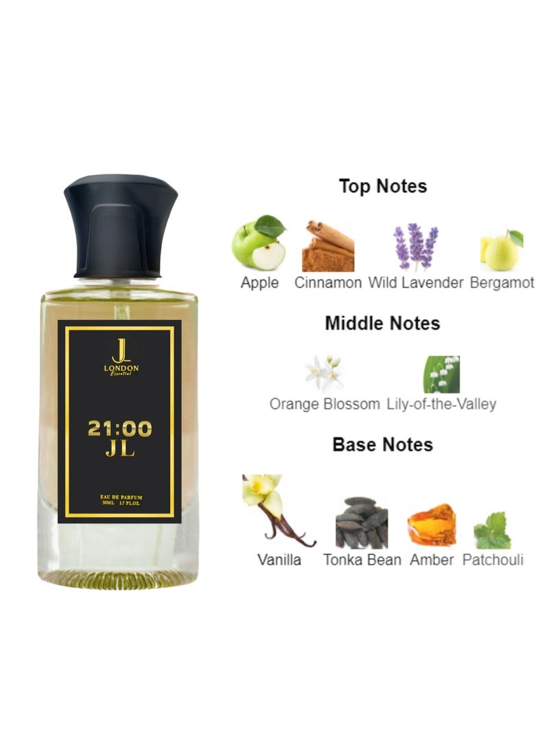 JAN LONDON ESSENTIAL - 21:00 JL EDP Perfume For Men And Women Long Lasting Unisex Fragrance Inspired Perfumes for Ladies & Gents 50ml