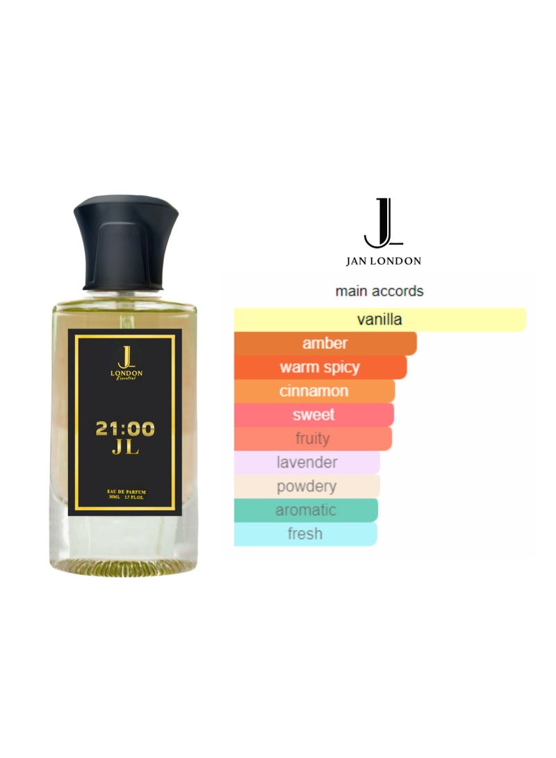 JAN LONDON ESSENTIAL - 21:00 JL EDP Perfume For Men And Women Long Lasting Unisex Fragrance Inspired Perfumes for Ladies & Gents 50ml