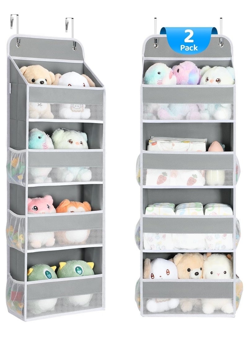 Pack 4 Tier Over The Door Organizer - Foldable Portable Baby Essentials for Stuffed Animal Storage - Multi-Purpose Bathroom Closet Organizers and Storage for Kids Newborn Baby Stuff