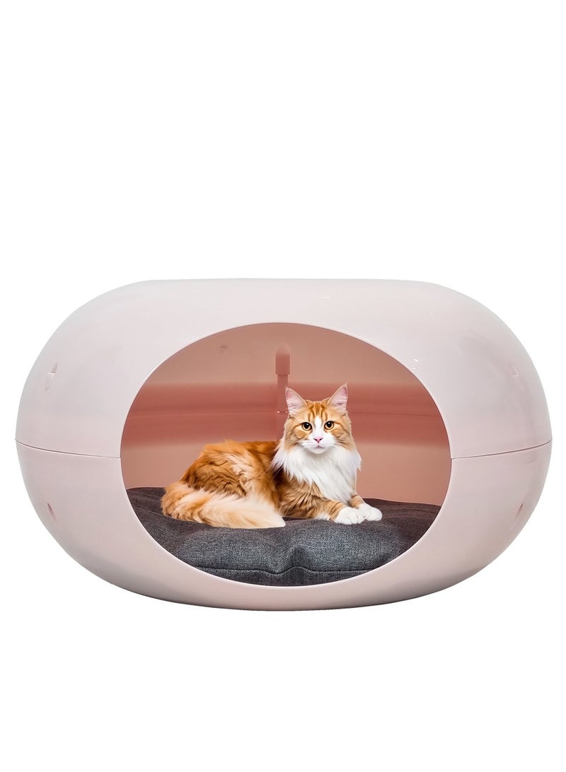 Plastic cat bed with Washable cushion and Anti-slip bottom, Semi-closed waterproof pet bed, Suitable for small pets and kittens, Comfortable donut cat bed 50 cm (Pink)