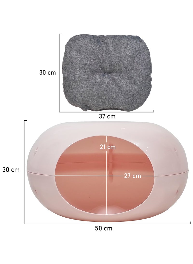 Plastic cat bed with Washable cushion and Anti-slip bottom, Semi-closed waterproof pet bed, Suitable for small pets and kittens, Comfortable donut cat bed 50 cm (Pink)