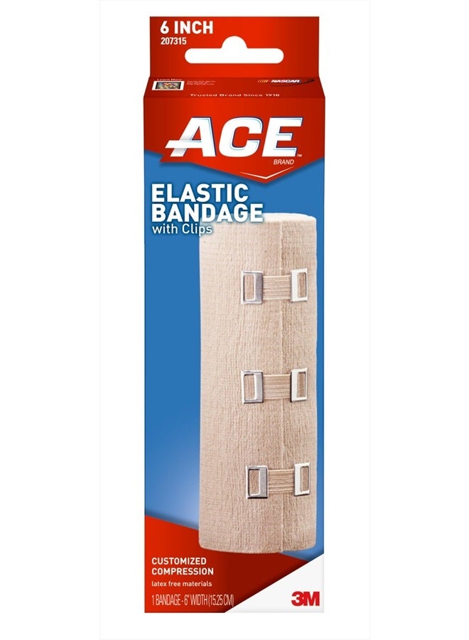 6 Inch Elastic Bandage with with Clips, Beige, Great for Chest and More, 1 Count