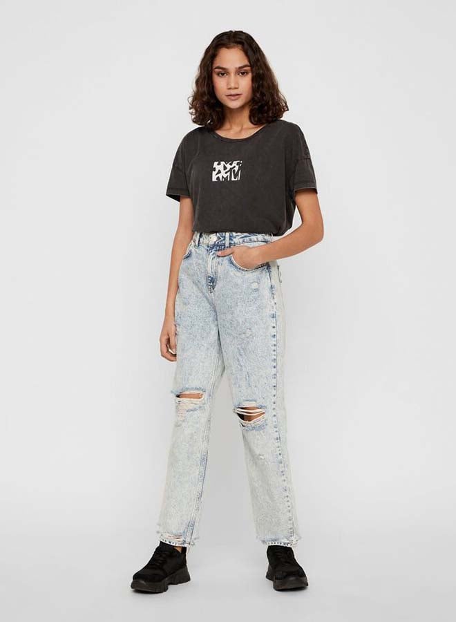 Isabel Ankle Mom Jeans Light Blue Denim