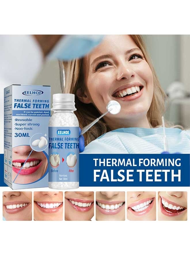 Thermal Forming False Teeth 30ml, Temporary Teeth Replacement Kit for Temporary Restoration of Missing and Broken Teeth Replacement Dentures, DIY Heat Fit Beads, Confident Smile