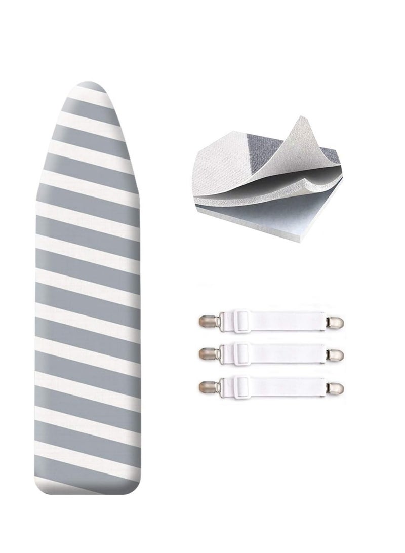 SheeChung 48x15 Ironing Board Cover and Pad - with Elasticized Edges and 3 Connecting Straps,Premium Heavy Duty 3-Layer Silicone Coated Cover,Heat Reflective, Scorch Resistant