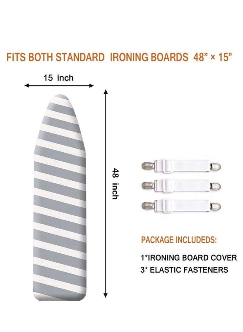 SheeChung 48x15 Ironing Board Cover and Pad - with Elasticized Edges and 3 Connecting Straps,Premium Heavy Duty 3-Layer Silicone Coated Cover,Heat Reflective, Scorch Resistant