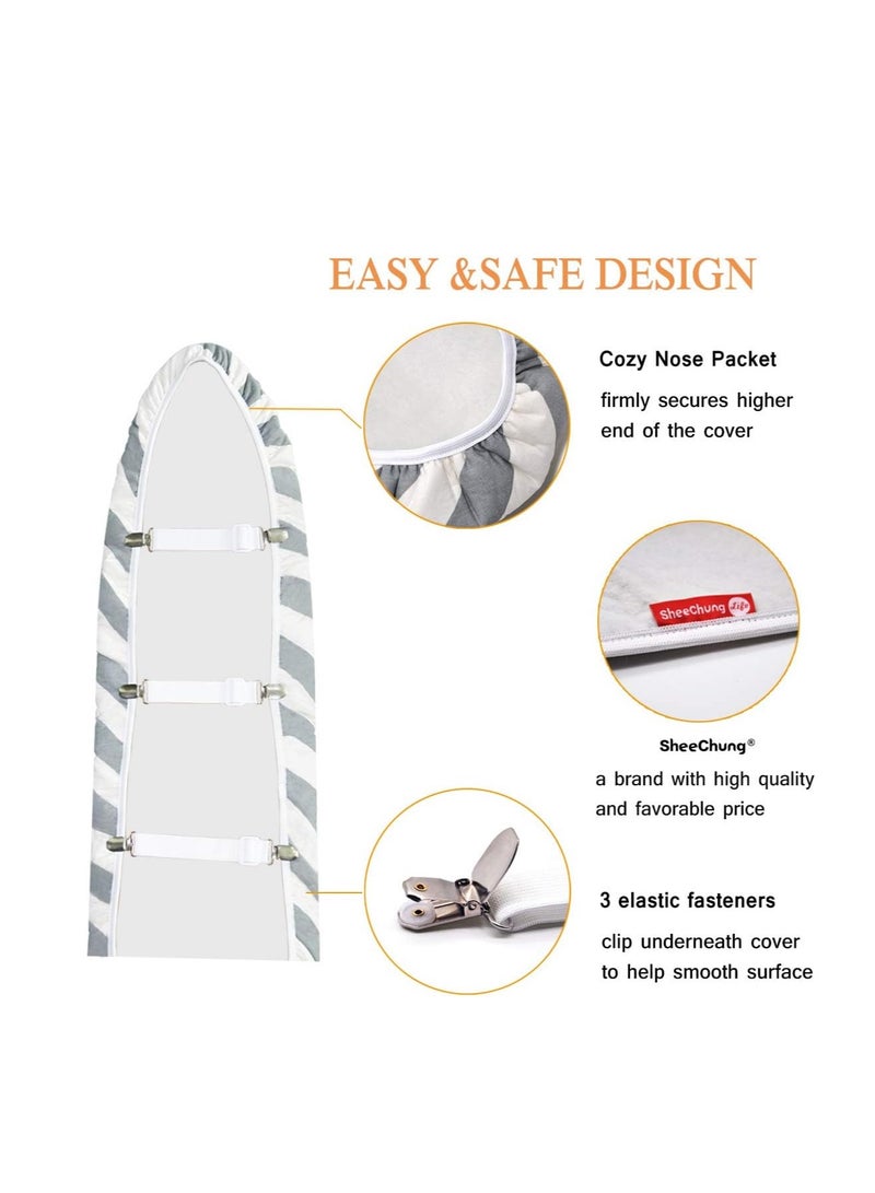 SheeChung 48x15 Ironing Board Cover and Pad - with Elasticized Edges and 3 Connecting Straps,Premium Heavy Duty 3-Layer Silicone Coated Cover,Heat Reflective, Scorch Resistant