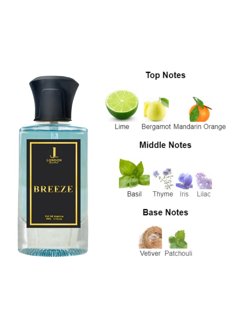 JAN LONDON ESSENTIAL - BREEZE EDP Perfume For Men And Women Long Lasting Unisex Fragrance Inspired Perfumes for Ladies & Gents 50ml