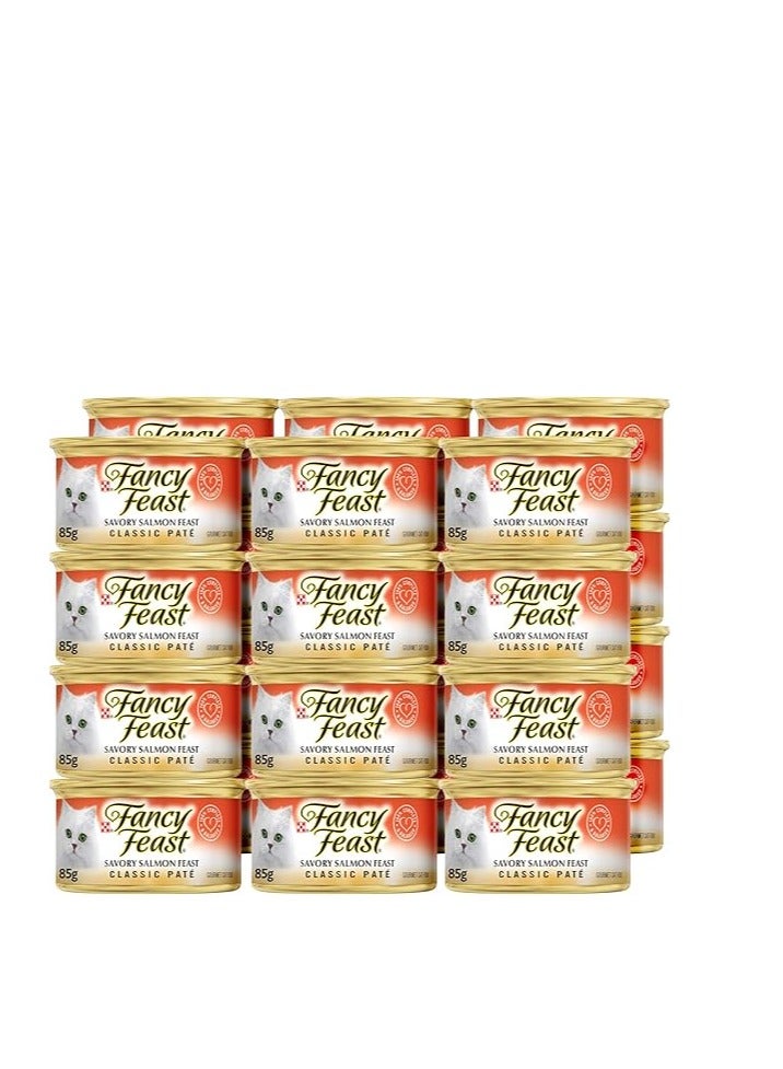 Purina Fancy Feast Classic Savory Salmon Feast Cat Food, Multicolor, 85 g, Pack of 24