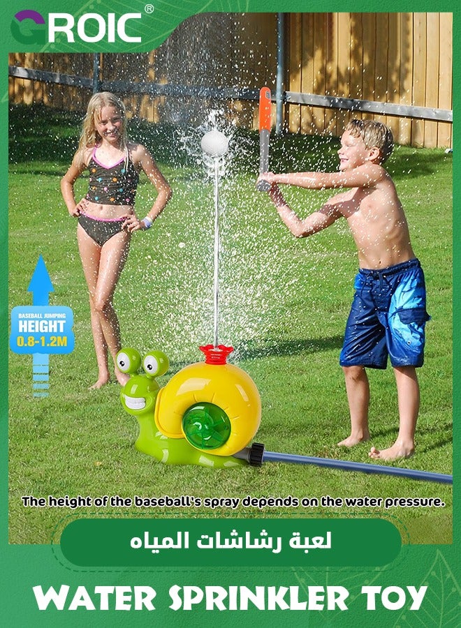 Water Sprinkler Baseball Toy for Kids Outdoor Play, 2 in 1 Snail Summer Water Game with 2 Sprinkler Heads, 360° Rotating Spray Water Baseball for Boys Girls Summer Backyard Lawn Pool Party Fun