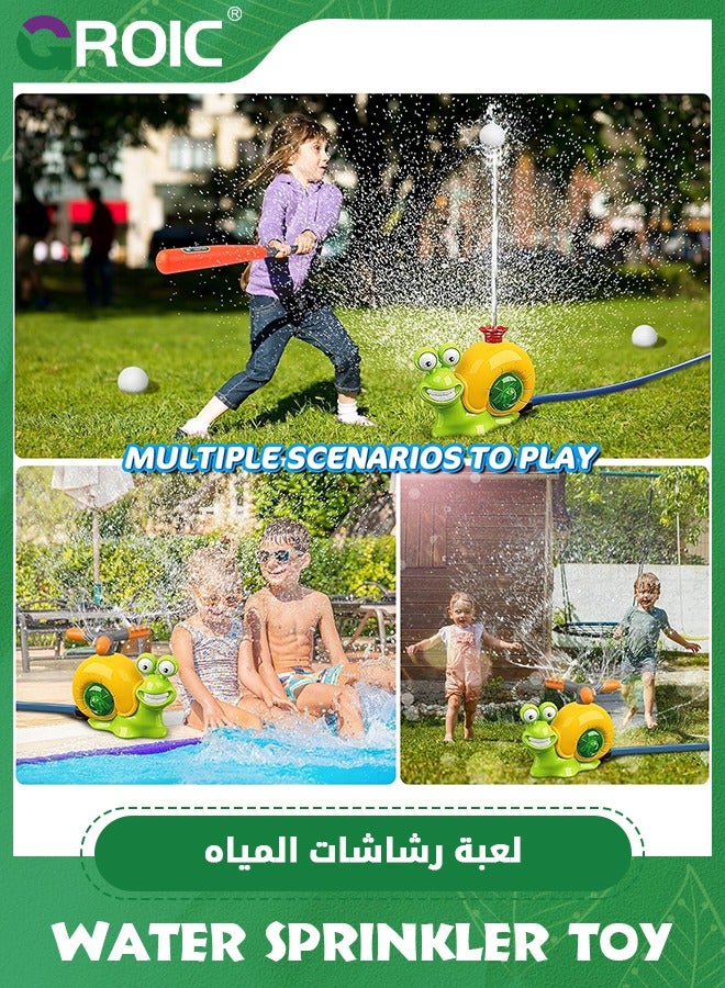 Water Sprinkler Baseball Toy for Kids Outdoor Play, 2 in 1 Snail Summer Water Game with 2 Sprinkler Heads, 360° Rotating Spray Water Baseball for Boys Girls Summer Backyard Lawn Pool Party Fun