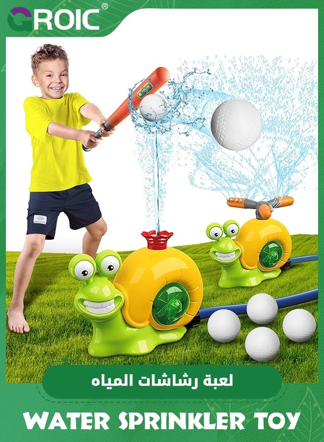 Water Sprinkler Baseball Toy for Kids Outdoor Play, 2 in 1 Snail Summer Water Game with 2 Sprinkler Heads, 360° Rotating Spray Water Baseball for Boys Girls Summer Backyard Lawn Pool Party Fun