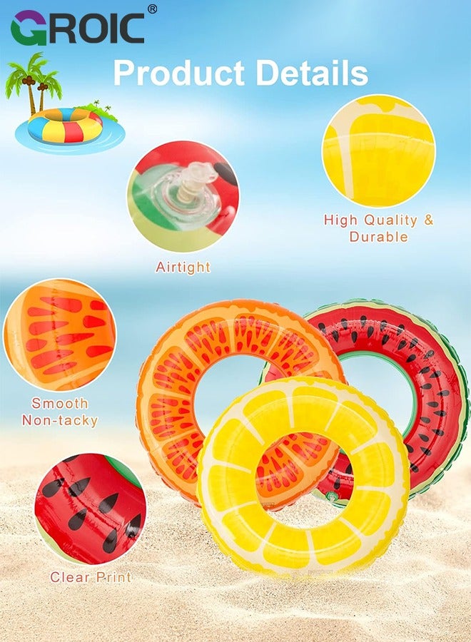 3 PCS Swimming Rings with 1 Beach Ball Inflatable Pool Floats for Kids Adults 32.7'' Fruits Pool Floaties Rings Tube Toys for Summer Beach Water Float Party, Swimming Pool, Ocean, Beach Time