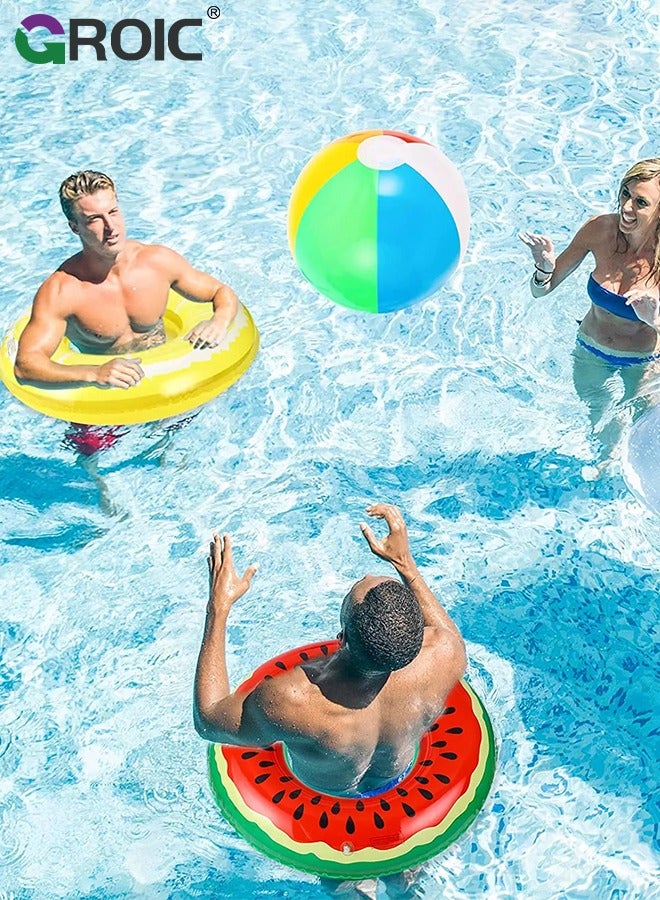 3 PCS Swimming Rings with 1 Beach Ball Inflatable Pool Floats for Kids Adults 32.7'' Fruits Pool Floaties Rings Tube Toys for Summer Beach Water Float Party, Swimming Pool, Ocean, Beach Time