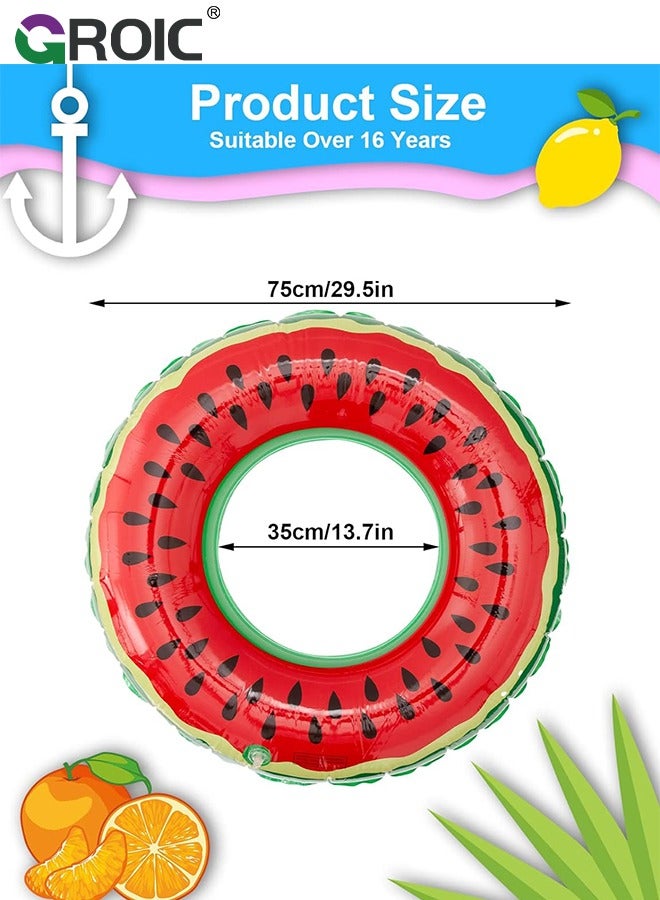 3 PCS Swimming Rings with 1 Beach Ball Inflatable Pool Floats for Kids Adults 32.7'' Fruits Pool Floaties Rings Tube Toys for Summer Beach Water Float Party, Swimming Pool, Ocean, Beach Time