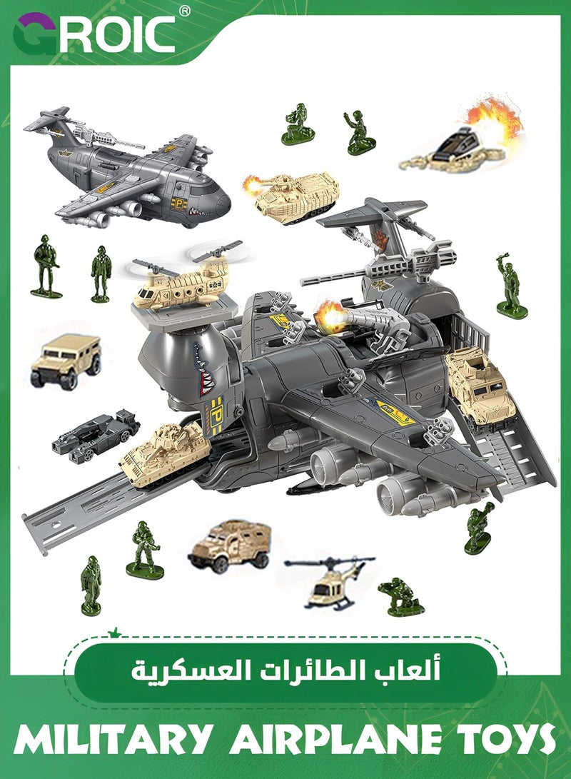 Military Airplane Toys，Army Toys,Military Toys with Vehicles,Army Men,Helicopter Toys for Kids,Airplane Toys Set,Army Men Trucks Airplanes Helicopter,Transport Cargo Airplane