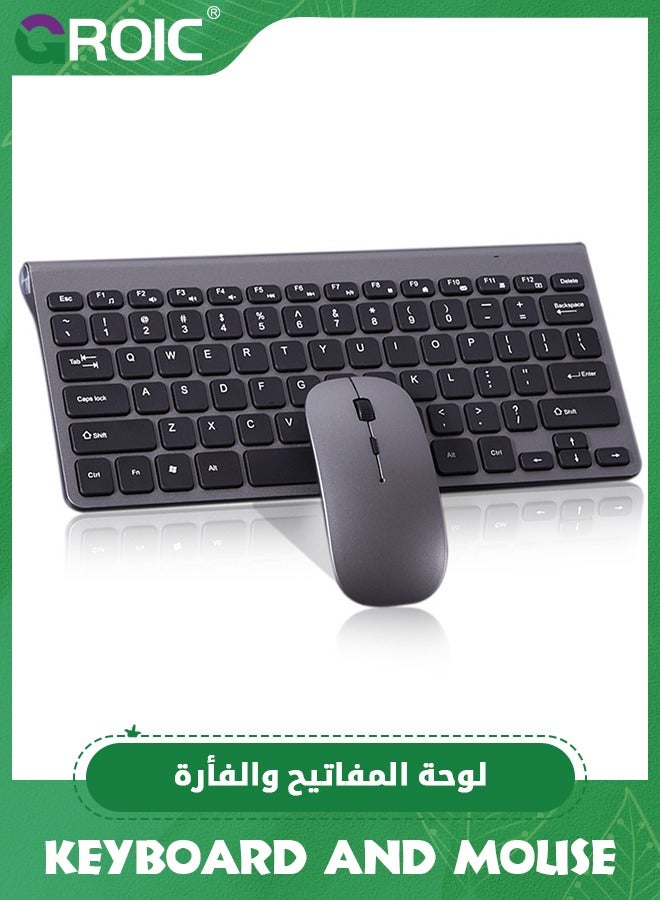 Wireless Keyboard and Mouse Combo, Compact Quiet Wireless Keyboard and Mouse Set 2.4G Ultra-Thin Design for Windows, Computer, Desktop, PC, Notebook, Laptop