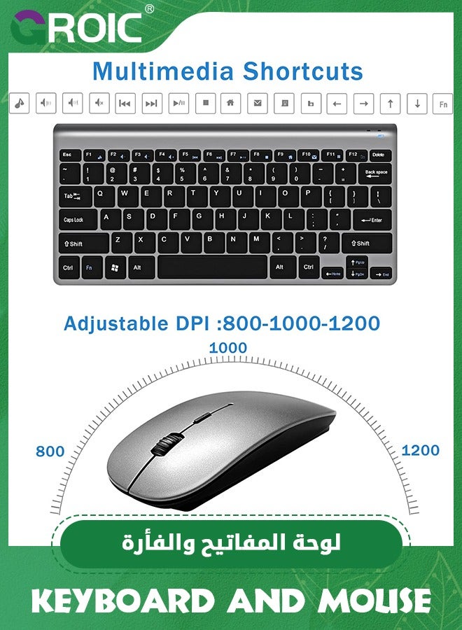 Wireless Keyboard and Mouse Combo, Compact Quiet Wireless Keyboard and Mouse Set 2.4G Ultra-Thin Design for Windows, Computer, Desktop, PC, Notebook, Laptop