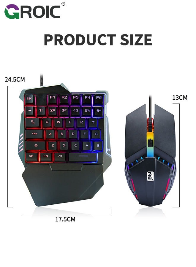 One-Handed RGB Gaming Keyboard and Mouse Combo, 35 Keys Mini Gaming Keypad, 6D Gaming Mouse, Portable Game Controller for PC Gamer