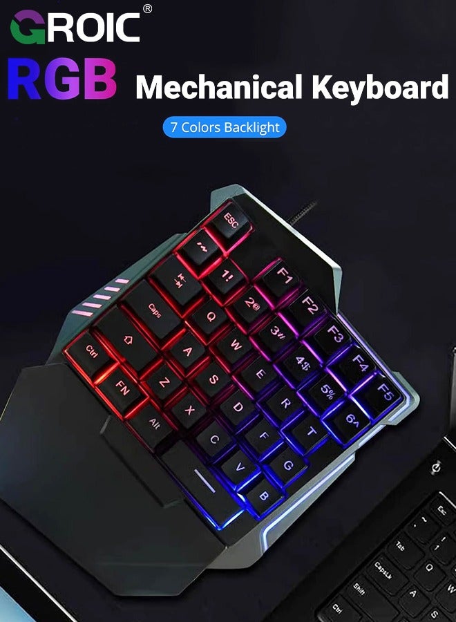 One-Handed RGB Gaming Keyboard and Mouse Combo, 35 Keys Mini Gaming Keypad, 6D Gaming Mouse, Portable Game Controller for PC Gamer