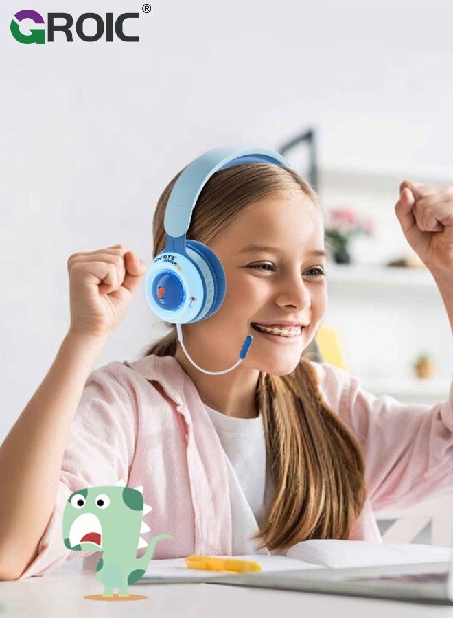 Kids Toddlers Bluetooth Headphones, Foldable 9 Colorful Led Lights Wireless Dinosaur Headphones with Mic & 3.5mm Jack, Boys Girls On-Ear Gaming Headset Gifts for PS4/Xbox One/Switch/PC/Tablet