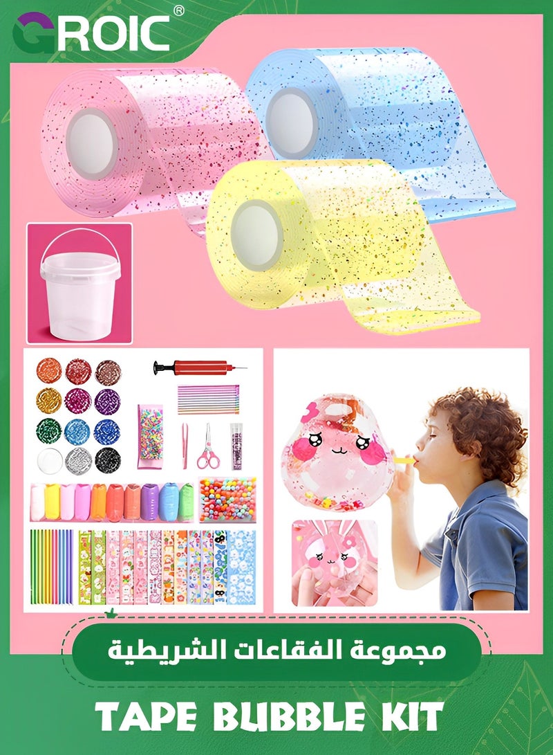 3 PCS Nano Tape Bubble Kit for Kids with Box,Nano Tape Squishy Maker Kit, Nano Bubble Tape Kit, Nano Magic Tape Bubbles,Handmade DIY Toys(Blue,Pink,Yellow)