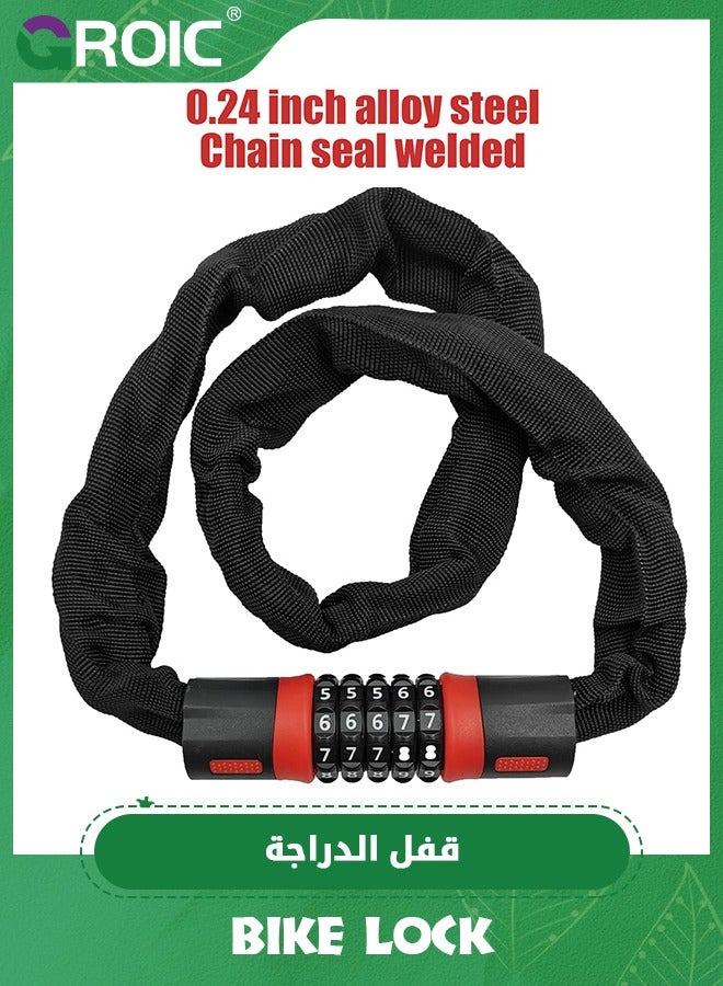 0.9m Bike Chain Lock, 5-Digit Resettable Combination Bike Lock Chain,0.9m Bicycle Locks Heavy Duty Anti-Theft Security Chain for Bike, Electric Bike,Bicycle Accessories