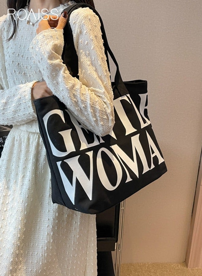 Large Capacity Printed Shoulder Bag Women'S Fashion Versatile Mom Bag Daily Commuting Wear-Resistant Zipper Closure Tote Bag