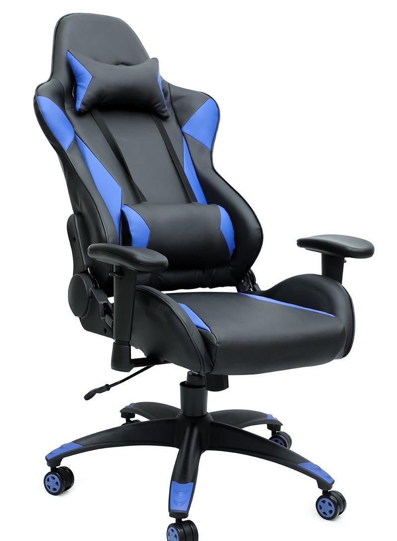 multi home furniture Heavy Duty Steel High-Back Racing Style With Pu Leather Bucket Seat Headrest, Lumbar Support, Steel 13-Star Base , Compatible With E-Sports Chair MH-1008-BLACK/BLUE