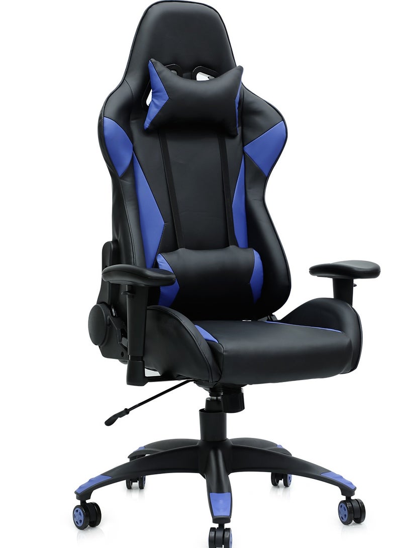 multi home furniture Heavy Duty Steel High-Back Racing Style With Pu Leather Bucket Seat Headrest, Lumbar Support, Steel 13-Star Base , Compatible With E-Sports Chair MH-1008-BLACK/BLUE