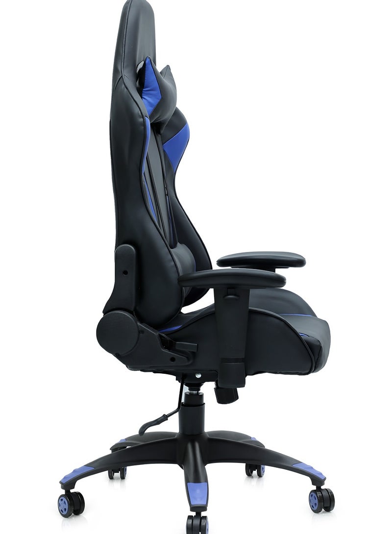 multi home furniture Heavy Duty Steel High-Back Racing Style With Pu Leather Bucket Seat Headrest, Lumbar Support, Steel 13-Star Base , Compatible With E-Sports Chair MH-1008-BLACK/BLUE