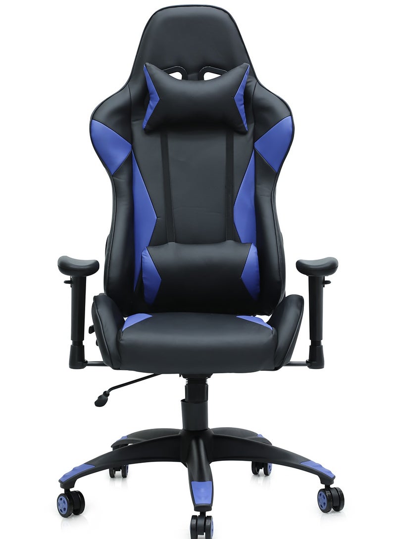 multi home furniture Heavy Duty Steel High-Back Racing Style With Pu Leather Bucket Seat Headrest, Lumbar Support, Steel 13-Star Base , Compatible With E-Sports Chair MH-1008-BLACK/BLUE