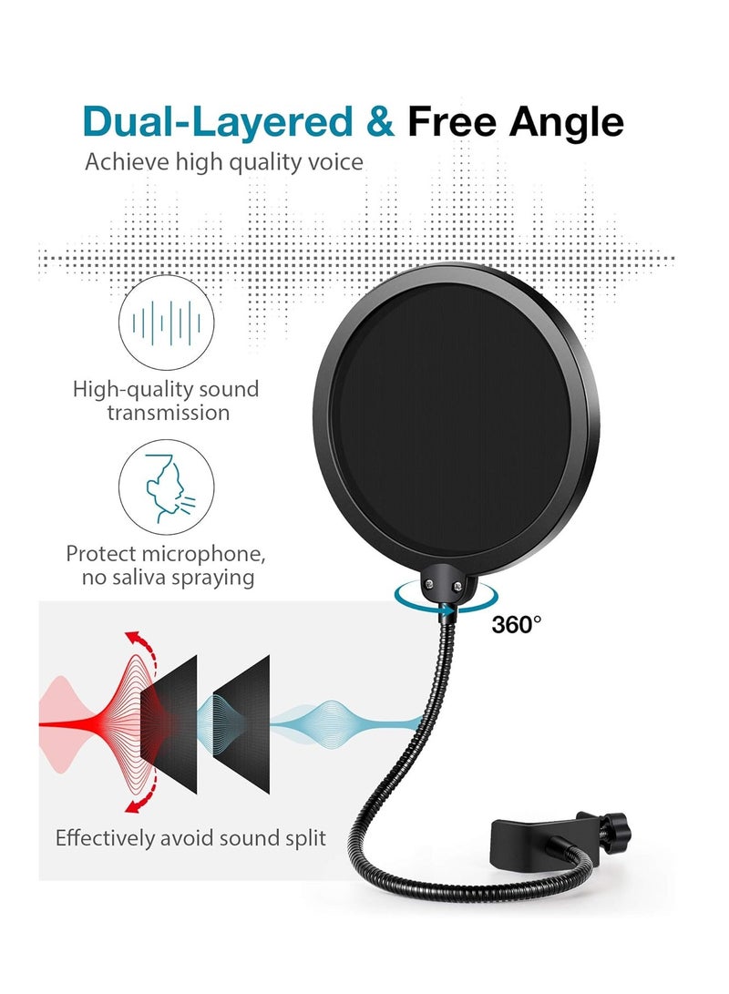 InnoGear Microphone Stand Mic Boom Arm for Blue Yeti HyperX QuadCast S SoloCast Snowball Fifine K669B and other Mic, with Shock Mount Windscreen Pop Filter Mic Clip Holder Cable Ties, Medium