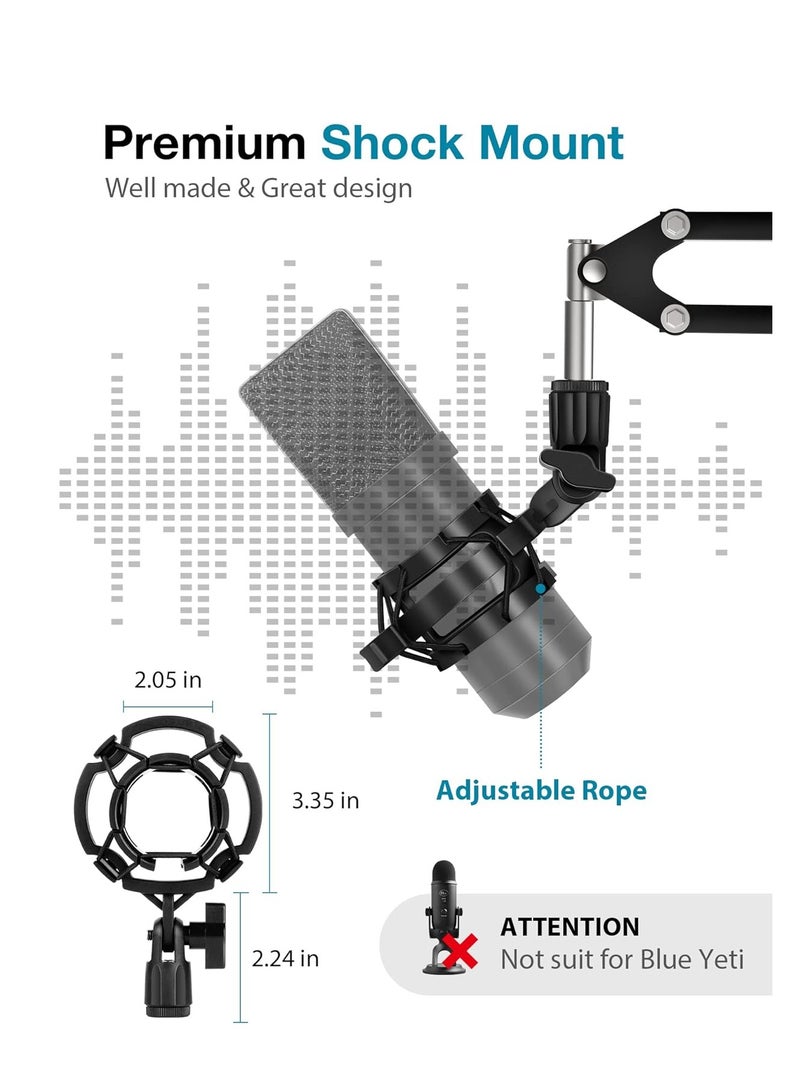 InnoGear Microphone Stand Mic Boom Arm for Blue Yeti HyperX QuadCast S SoloCast Snowball Fifine K669B and other Mic, with Shock Mount Windscreen Pop Filter Mic Clip Holder Cable Ties, Medium