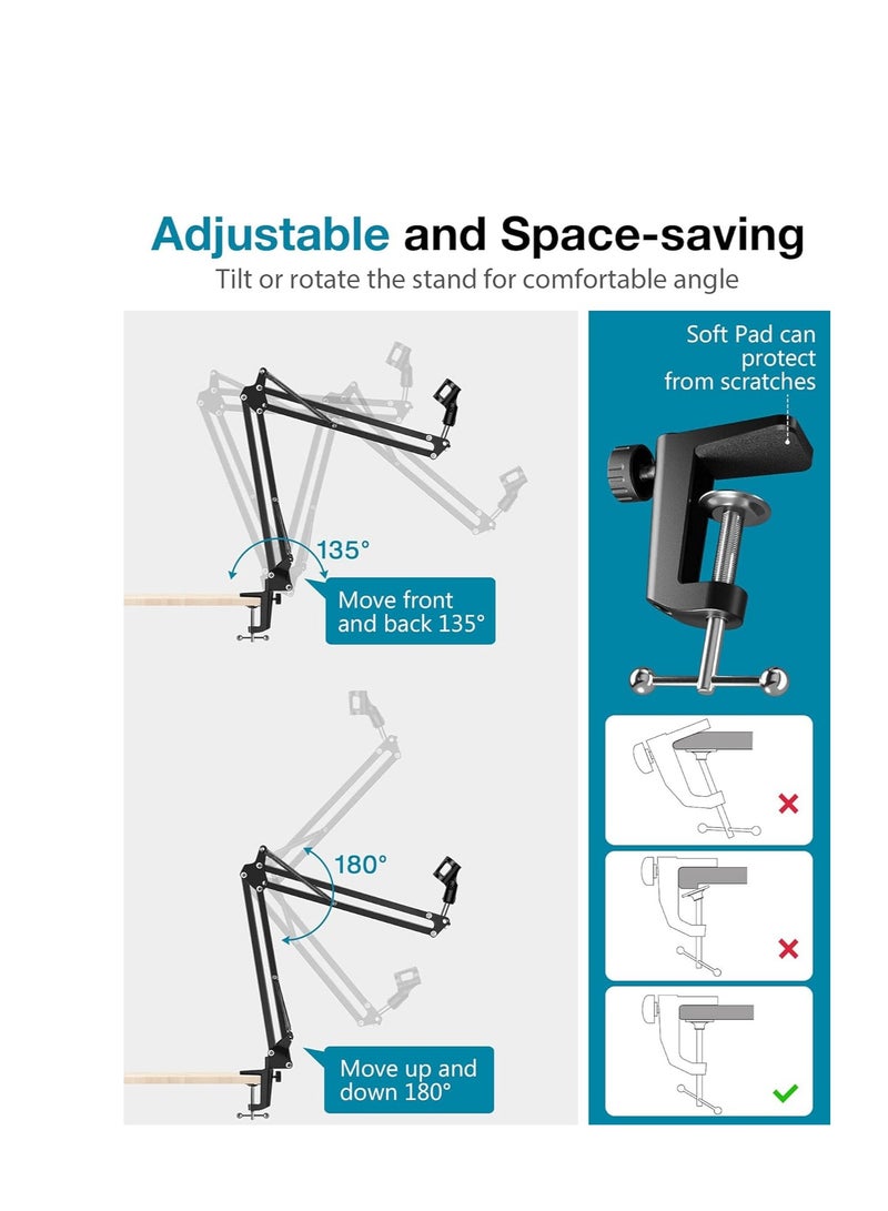 InnoGear Microphone Stand Mic Boom Arm for Blue Yeti HyperX QuadCast S SoloCast Snowball Fifine K669B and other Mic, with Shock Mount Windscreen Pop Filter Mic Clip Holder Cable Ties, Medium