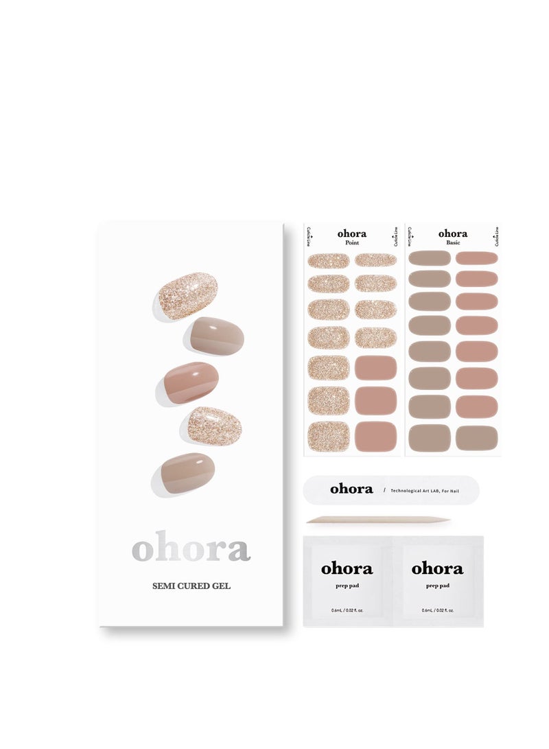 ohora Semi Cured Gel Nail Strips (N Carmel) - Works with Any Nail Lamps, Salon-Quality, Long Lasting, Easy to Apply & Remove - Includes 2 Prep Pads, Nail File & Wooden Stick