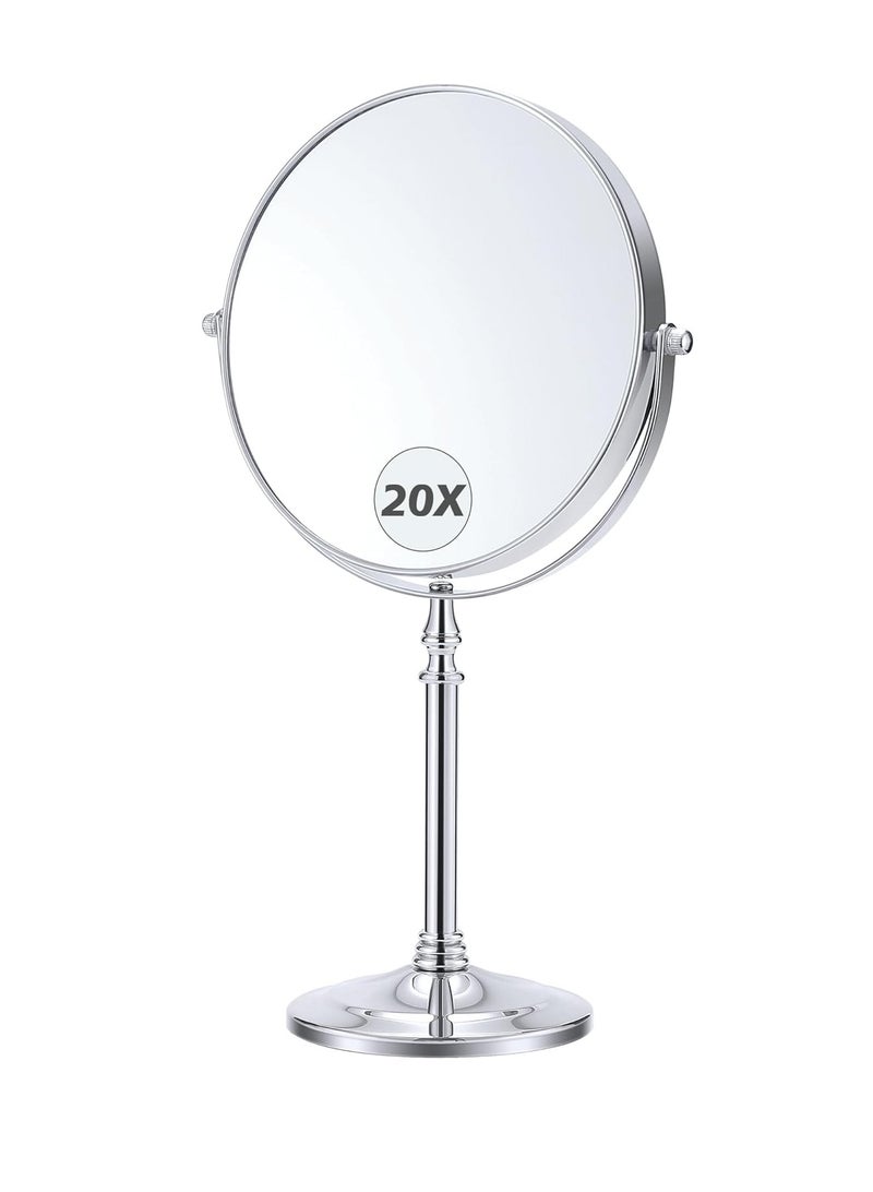 Magnifying Mirror 20x, Double Sided 1X & 20X Magnifying Mirror on Stand, Large Tabletop Magnified Vanity Mirror, Magnified Mirror with 360°Rotation for Bathroom or Bedroom,8.6 Inches