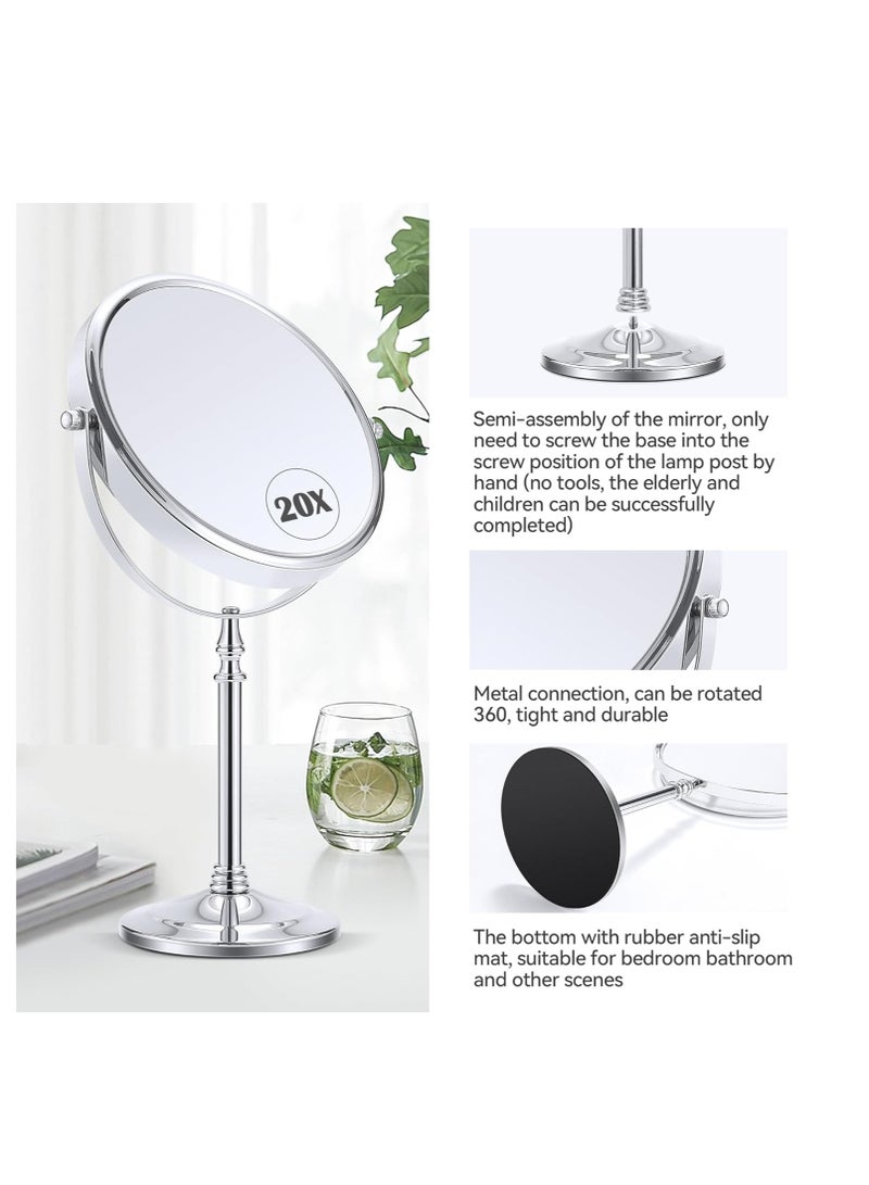 Magnifying Mirror 20x, Double Sided 1X & 20X Magnifying Mirror on Stand, Large Tabletop Magnified Vanity Mirror, Magnified Mirror with 360°Rotation for Bathroom or Bedroom,8.6 Inches