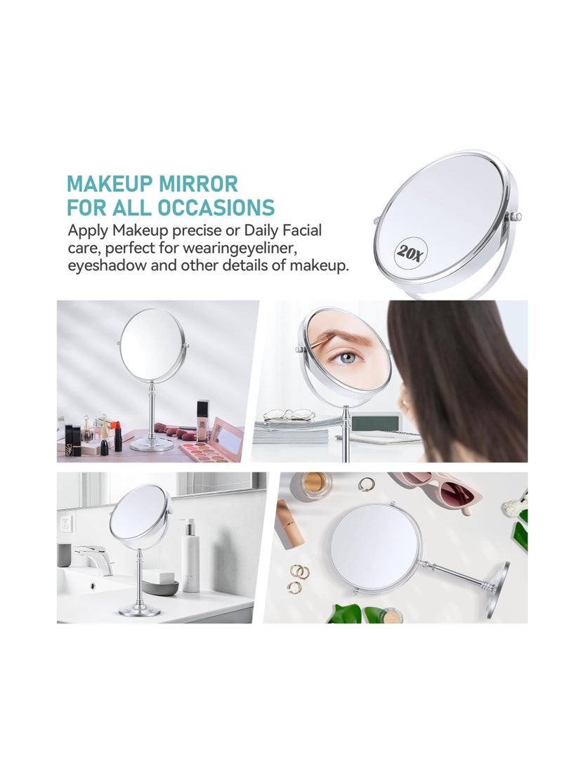 Magnifying Mirror 20x, Double Sided 1X & 20X Magnifying Mirror on Stand, Large Tabletop Magnified Vanity Mirror, Magnified Mirror with 360°Rotation for Bathroom or Bedroom,8.6 Inches