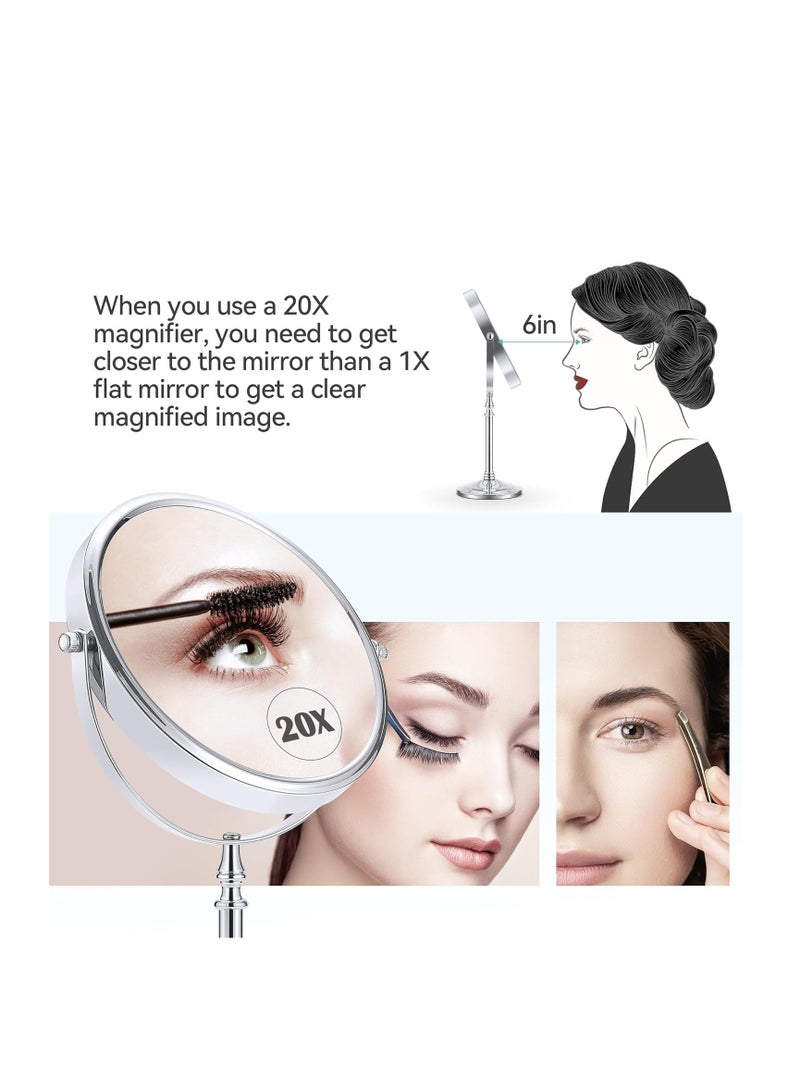 Magnifying Mirror 20x, Double Sided 1X & 20X Magnifying Mirror on Stand, Large Tabletop Magnified Vanity Mirror, Magnified Mirror with 360°Rotation for Bathroom or Bedroom,8.6 Inches