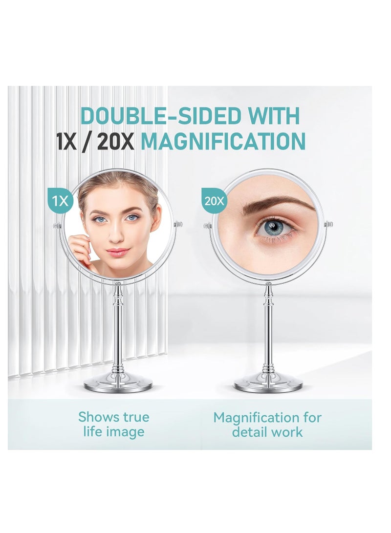 Magnifying Mirror 20x, Double Sided 1X & 20X Magnifying Mirror on Stand, Large Tabletop Magnified Vanity Mirror, Magnified Mirror with 360°Rotation for Bathroom or Bedroom,8.6 Inches