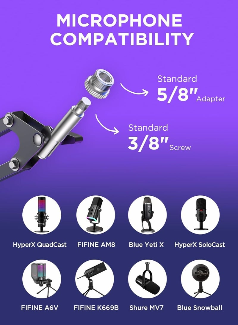 InnoGear Boom Arm Microphone Mic Stand for Blue Yeti HyperX QuadCast SoloCast Snowball Fifine Shure SM7B and other Mic, Medium