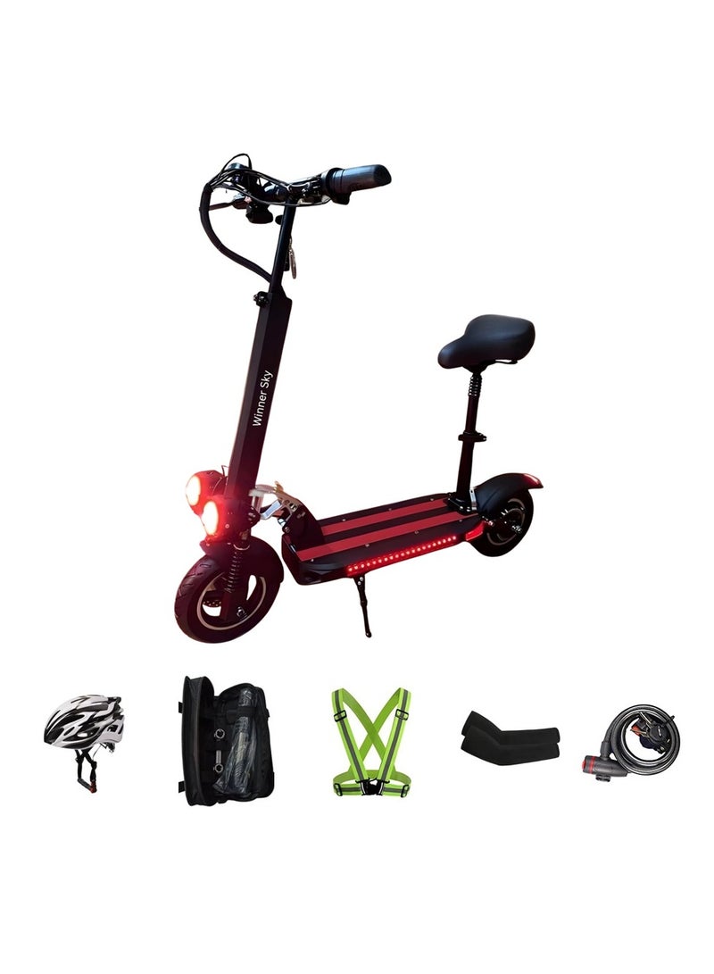 Electric Scooter E10 with 1000W Motor, Full Foldability, 48V 13Ah Battery, Anti-Theft Remote Control, Red with Freebies Stuff