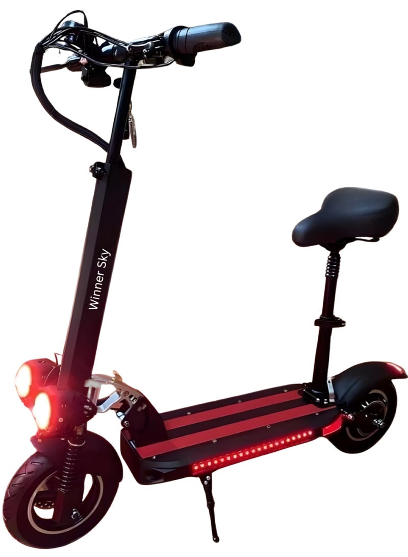 Electric Scooter E10 with 1000W Motor, Full Foldability, 48V 13Ah Battery, Anti-Theft Remote Control, Red with Freebies Stuff